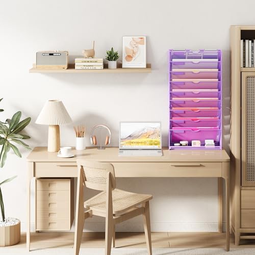 Lavatino Hanging Wall File Folders Organizer - 10-Tier Purple Metal Mesh Paper Magazine Document Mail Holder File Organizer for Office School Home Wall Mount or Desk Supplies Organization
