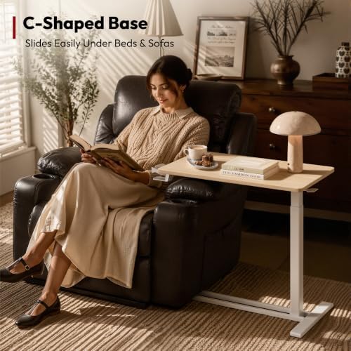SANODESK 32''Pneumatic Adjustable Overbed Bedside Table with Hidden Casters