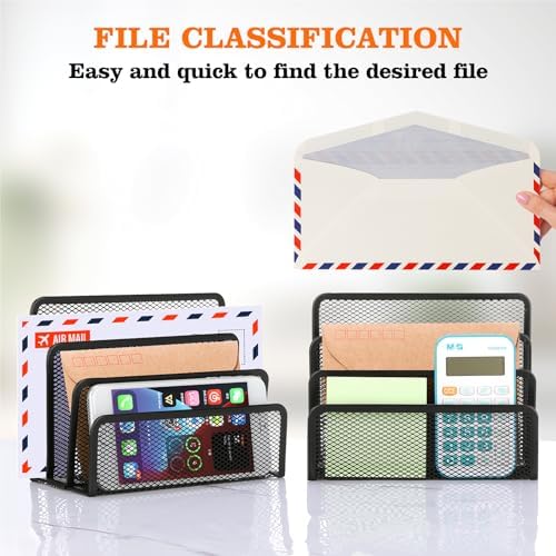 2 Pieces Desk Mail Organizer, Metal Mesh Small File Holders Letter Organizer, Bill/Document/Filing/Folders/Paper Organizer for Desktop (BLACK-2PCS)