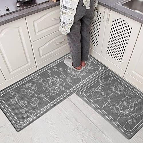 Kitchen Floor Mat Set of 2, Anti Fatigue Mat 17"x47"+17"x29"