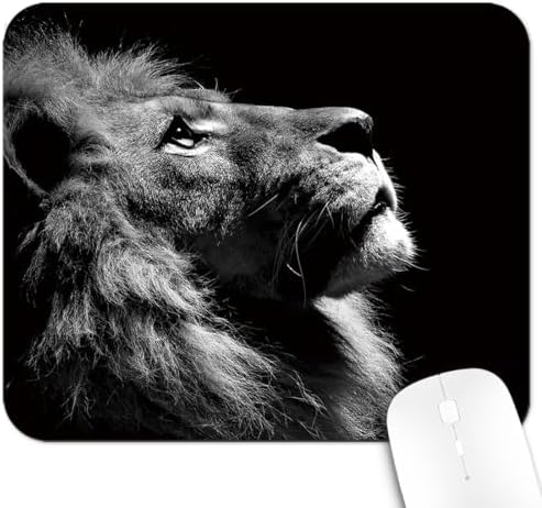 9.5x7.9 Inch Office/Gaming Mouse Pad, Majestic Black & White Lion King Profile, Cute Anti-Slip Mat for Desk Decor