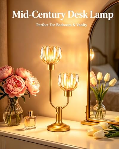 Lightdot Mid Century Modern Table Lamp Dimmable Amber Glass Vintage Lamp