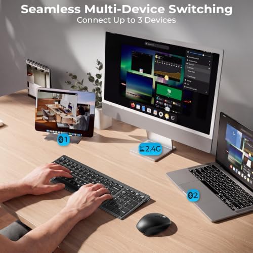 iClever DK05 Bluetooth Wireless Keyboard and Mouse Combo, Space Gray
