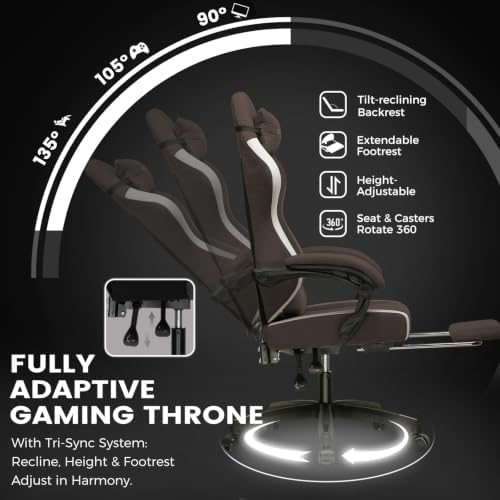 GTPLAYER Gaming Chair Fabric with Pocket Spring Cushion, Big and Tall Gamings Chairs 350LBS High Back Computer Chair with Footrest for Adults Lumbar Support Swivel Game Chair for Office Brown
