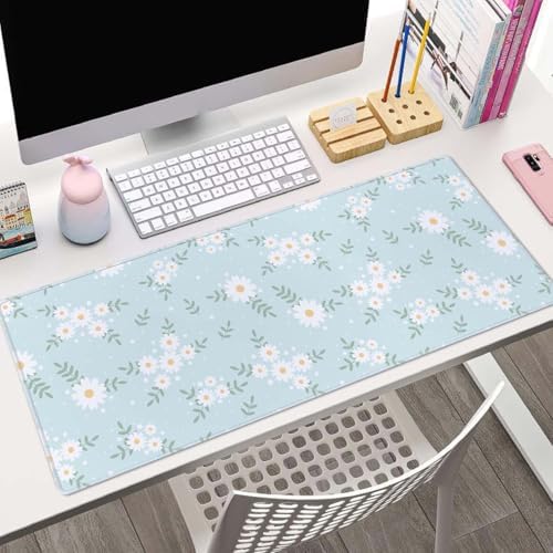 Large Daisy Flower Gaming Mouse Mat - XL Desk Pad for Keyboard Mice - 31.5 x 11.8 Inch Thin Extended Long Mousepad