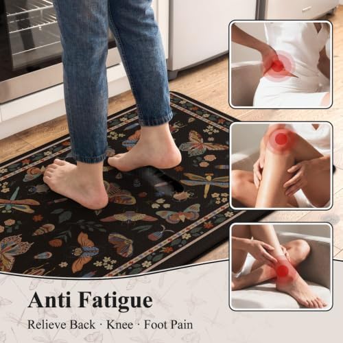 LEEVAN Anti Fatigue Kitchen Mats Non-Slip, Botanical Cushioned Kitchen Rugs