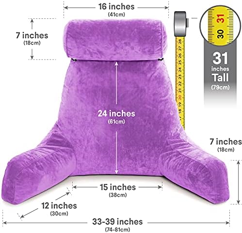 Husband Pillow XXL The Original for Adults - 30" Tall Backrest for Sitting Up in Bed - Firm Support Reading, Bed Rest Pillow for Adults, Neck Roll, Removable Cover - TV - Light Purple