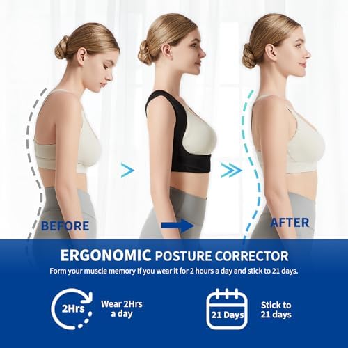 JMPOSE Back Posture Corrector for Women: Adjustable Shoulder Posture Brace Straightener Pain Relief (Black L/XL)