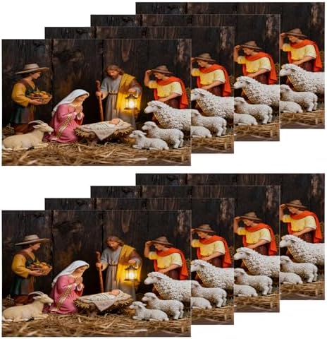 Shrahala Brown Christmas Christian Church Set of 8 12 X 18 Inch Linen Placemats, Brown Light Baby Burlap Table Mat Washable Double Layered Heat Insulation for Indoor/Outdoor