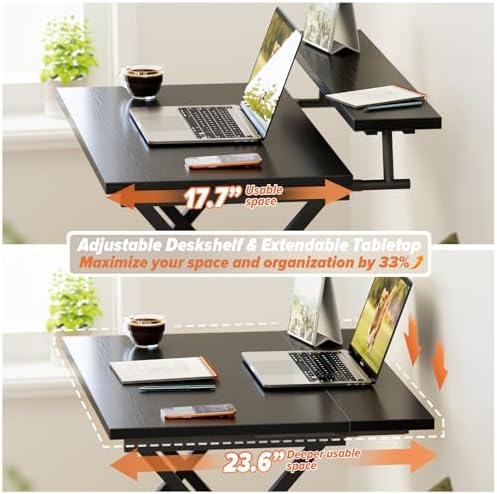 WOHOMO Folding Computer Desk with Monitor Stand, Adjustable Height, Black