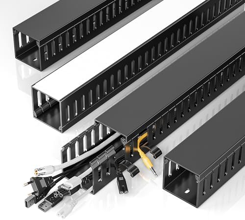 Yecaye 62.8in(4x15.7in) No-Drill Large Cable Management, Under Desk Cord Organizer with Adhesive, Open Slot Cable Raceway for Home/Office/Network, Black