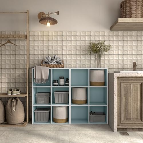 Homes: Inside + Out Apexa 6-Cube Storage Organizer Shelves, Stackable Wood Bookcase Fits Cubby Bins for Organization, Dorm Teen Room Decor & Home Office, Light Blue