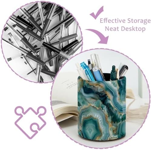 Pencil Holder for Desk, Teal Agate Pen Holder Organizer, Large Capacity Pen Holder Makeup Brush Holders Desktop Office Supplies Storage Organizer