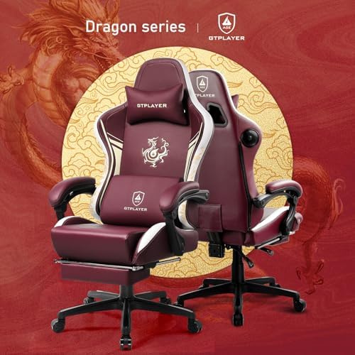GTPLAYER Gaming Chair with Bluetooth Speakers and Footrest, Dragon Series Video Game Chair, Heavy Duty, Ergonomic, Esports Computer Office Chair, (RED)
