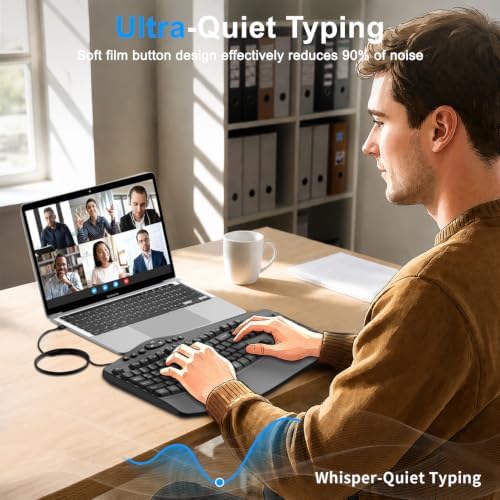 Wired Ergonomic Keyboard, Full-Size USB Computer Keyboard with Wrist Rest