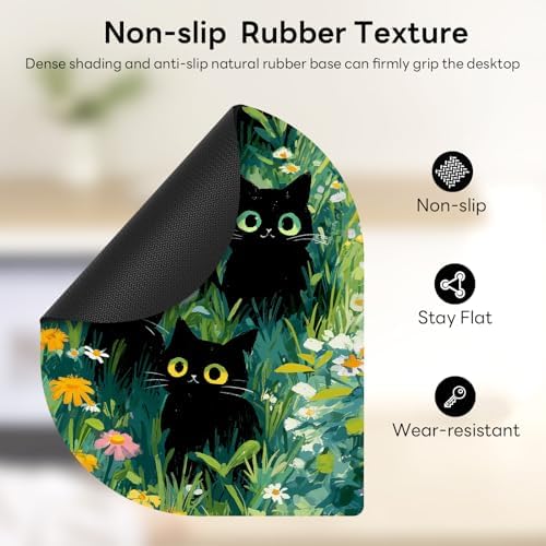 Contoured Oval Mouse Pad 6x8in Non-Slip for Laptop,Black Cats