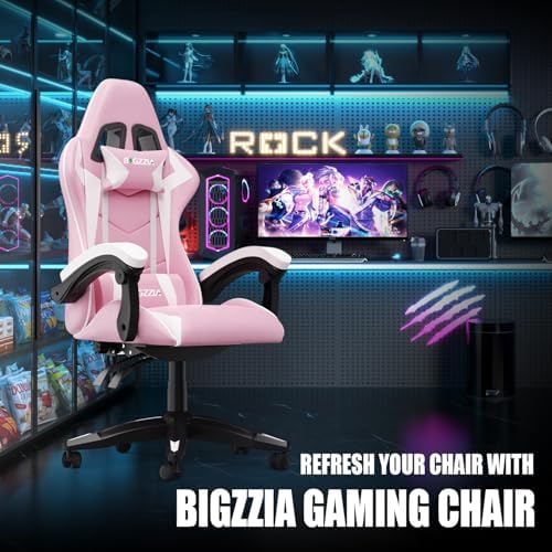 Bigzzia Gaming Chair with Lumbar Support, Ergonomic Gamer Chair Pink