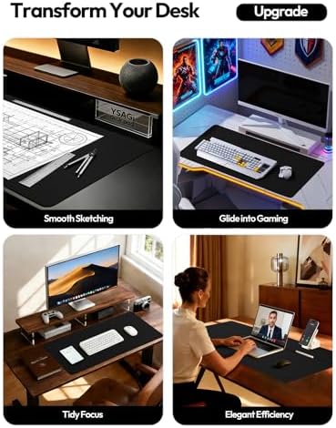 YSAGi Leather Office Desk Pad Protector, Large Mouse Pad, Non-Slip, PU Leather, Laptop Desk Blotter, Waterproof Writing Pad for Office and Home, Black, 23.6" x 13.8"