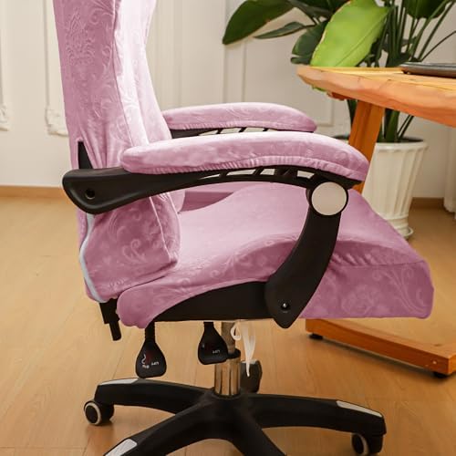 FORCHEER Velvet Gaming Chair Cover Pink with Armrest Covers Stretch Racing Style Computer Game Chair Slipcover with Attached Arms Covers Cat Scratch Proof Washable