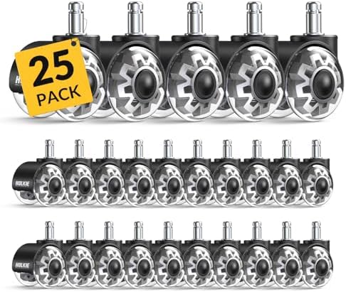 HOLKIE Office Chair Wheels Set of 25 Replacement 2 Inch Dual Casters - Universal Fit 11mm Rubber Smooth Quiet Rolling Casters - for Hardwood Floors Carpet Computer Grey