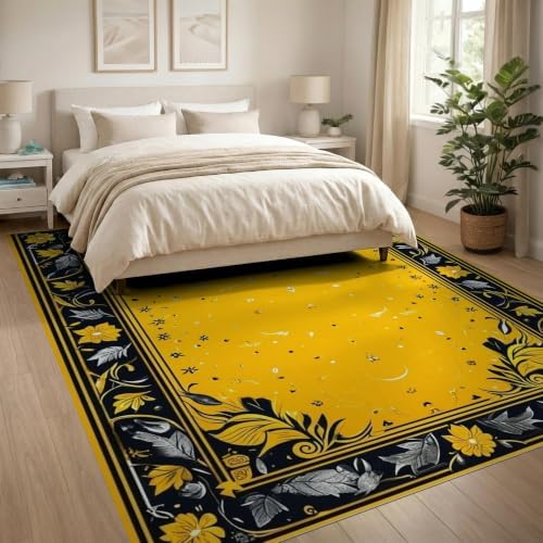 8'x10' Yellow Black Cat Golden Feline Motif Ultra-Soft Area Rug