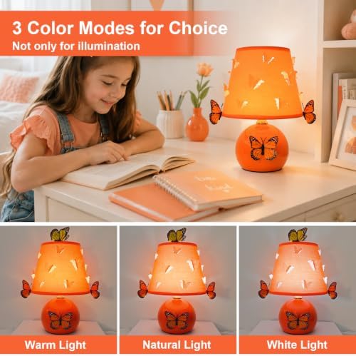 3D Butterfly Lamp, Small Orange Lamp with DIY Butterfly Decor (Orange)