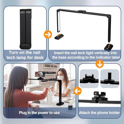 CGBE Nail Desk Lamp for Nail Tech: 33.5" Foldable Half Moon Light, Black