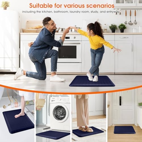 4/5 Inch Extra Thick Kitchen Mats for Floor,Non Slip Anti Fatigue Kitchen Rugs,Waterproof Stain Resistant Sink Mat,Cushioned Standing and Comfort Mats for Office (17"x24" Blue)