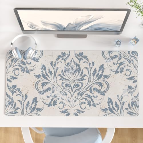 QIYI Leather Large Mouse Pad, Waterproof Desk Mat, 31.5" x 15.7", Damask