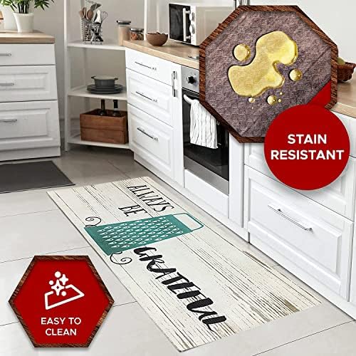J&V TEXTILES Kitchen Mat Cushioned Anti Fatigue Floor Mat,19.6"x55", Thick Non Slip Waterproof Kitchen Rugs and Mats, Standing Mat for Kitchen,Floor,Home,Office,Desk,Sink,Laundry (Always Be Grateful)