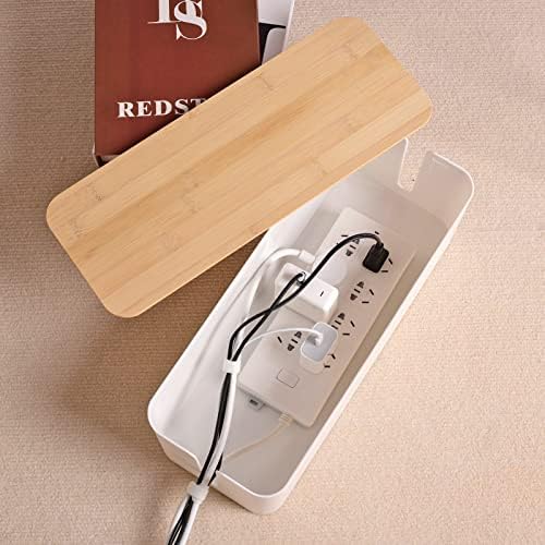 Tuwechen Cable Management Box, Wooden Style Large Cord Organizer Box