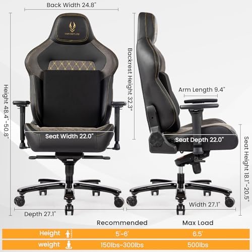 Big and Tall Gaming Chair 440LBS Gaming Chair with Metal Base Memory Foam Lumbar 4D Adjustable Armrest Computer Chair for Heavy People Ergonomic High-Back Computer Chair