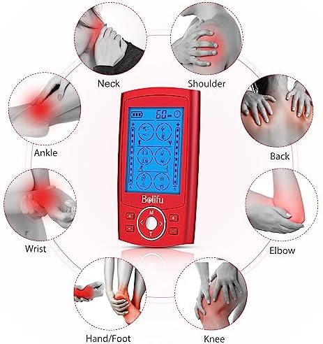 Belifu Dual Channel TENS EMS Unit 24 Modes Muscle Stimulator for Pain Relief Therapy, Electronic Pulse Massager Muscle Massager with 10 Pads, Dust-Proof Drawstring Storage Bag, Fastening Cable Ties