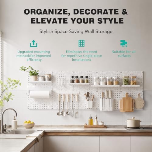 6 Pcs Peg board, Pegboard Wall Organizer Panels, White Pegboard