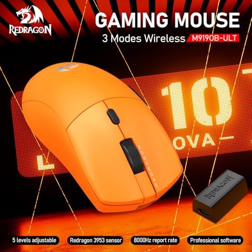 Redragon M919 Pro Wireless Esports Gaming Mouse, 54g Lightweight, Orange