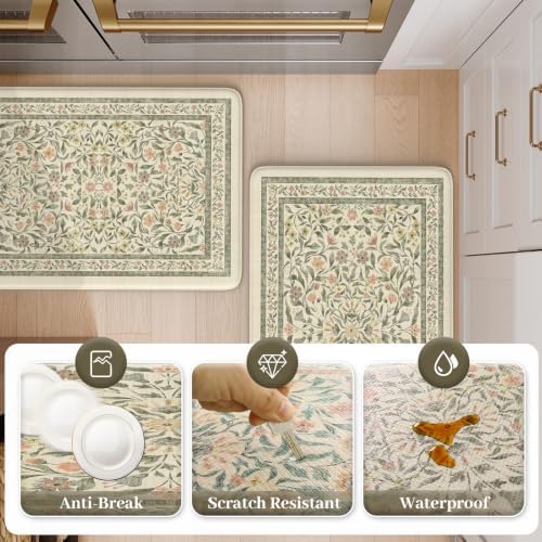 KIMODE Anti Fatigue Mats for Kitchen Floor,Farmhouse Kitchen Rugs Sets of 2