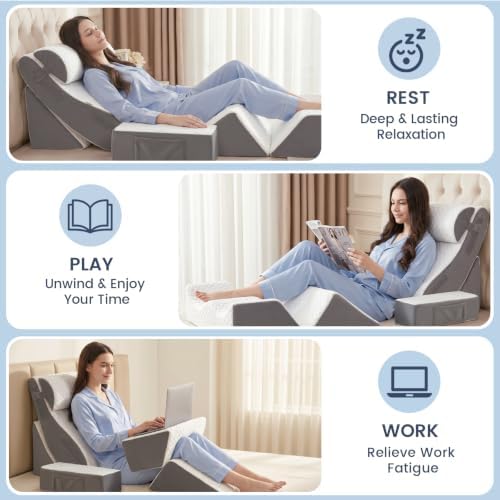 WSOFRALC 7PCS Orthopedic Bed Wedge Pillow Set for Sleeping