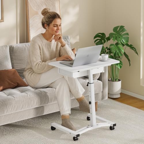 Rolling Standing Computer Desk With Drawer, Small Mobile Laptop Desk Cart