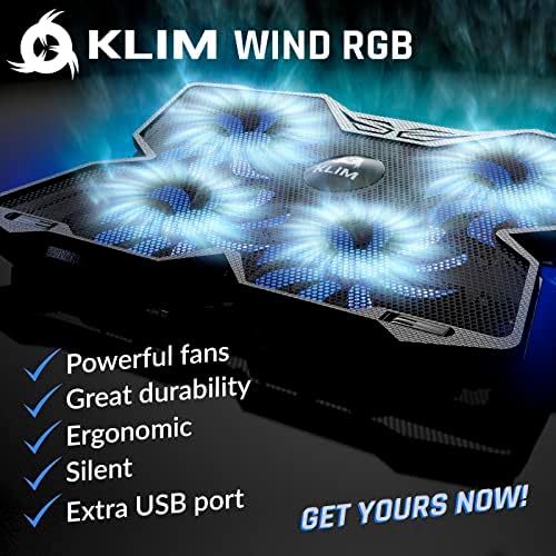 KLIM Wind Laptop Cooling Pad - More Than 500 000 Units Sold - New Version - The Most Powerful Rapid Action Cooling Fan - Laptop Stand with 4 Cooling Fans at 1200 RPM - USB Fan - PS5 PS4 - RGB