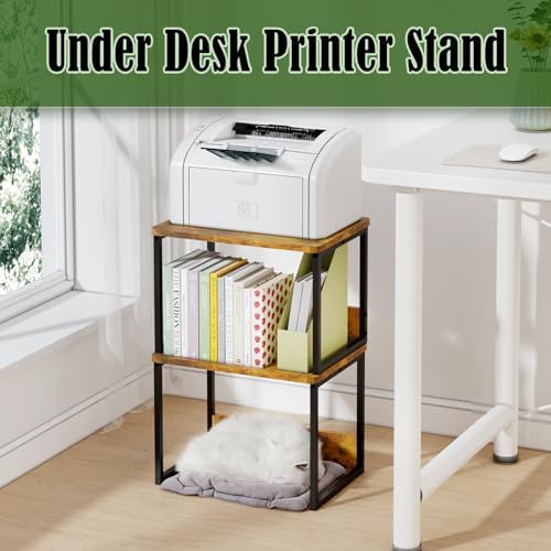 MARTY Desktop Printer Stand 2 Pack Printer Shelf for Desk Home/Office,Brown