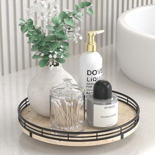 AMH 10-Inch Italian Travertine Lazy Susan with Black Metal Frame
