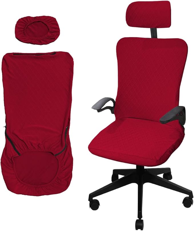 Ergonomic Office Chair Covers Set with Headrest Cover Stretch Desk Computer Chair and Headrest Slipcovers Washable Protector Slipcovers for Swivel Computer Chair 2 Pieces Red