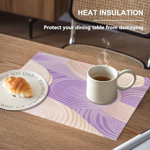 Abstract Art Pastel Hues Linen Placemats, Purple Soft and Modern Pattern Table Mats for Table Washable Heat Insulation Thick Dining Mat, Indoor/Outdoor 12X18 in 6 Pcs