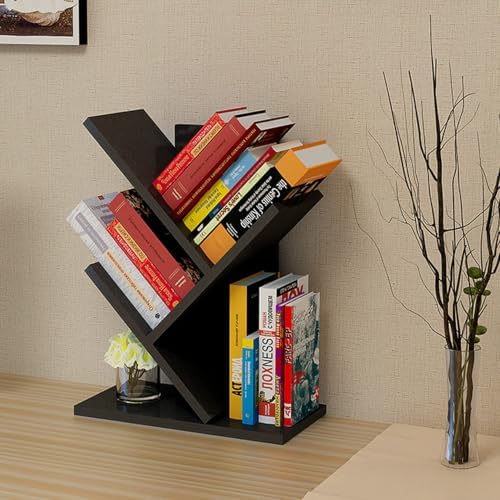 Godferyxin Tree Bookshelf, 3-Tier Wood Small Bookshelf and Mini Bookcase for Office, Home or School Desk Book Shelf for for Displaying Books, CDs, Magazines Wood Storage Rack