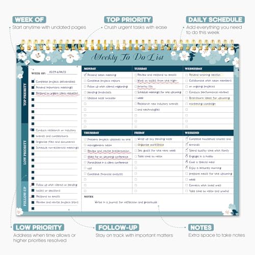 Taja Weekly To Do List Notepad, Undated Weekly Planner Pad, 8.5" x 11"