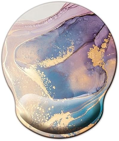 Mouse Pad with Wrist Support, Ergonomic Mouse Pad with Memory Foam Wrist Rest Cushion, Non-Slip Rubber Base Gaming Mice Pad for Home Office Computer Laptop, Colorful Marble
