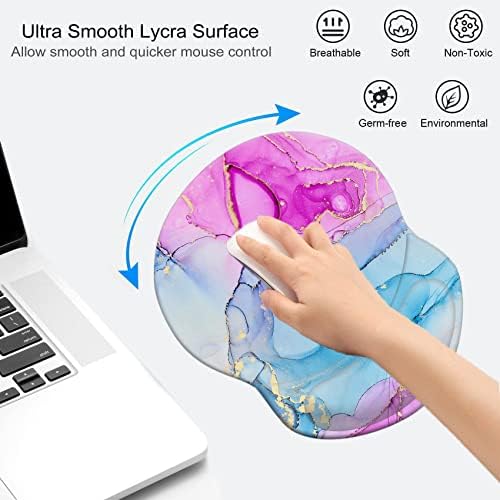 Mouse Pad with Wrist Support, Non Slip Mousepad Wrist Rest for Office, Computer, Laptop & Mac-Comfortable & Lightweight Ergonomic Support Mouse Mat(DL-Pink Blue Marble-3)