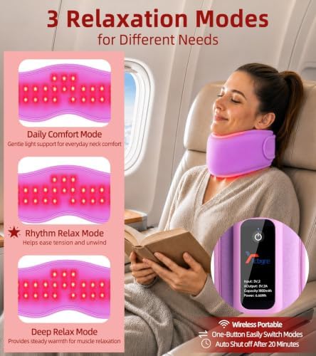 Red Light Therapy Neck Brace, 660nm & 850nm Infrared Light Therapy for Neck Pain Relief & Support, 3 Light Modes and Timer, Adjustable Wireless Cervical Collar for Home Office Use (Purple)