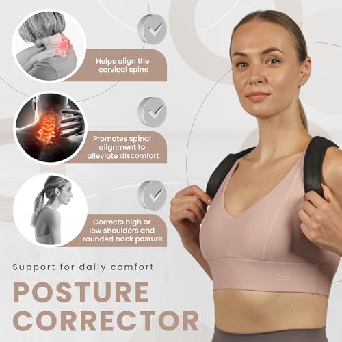 Posture Corrector Just For Women - Adjustable Back Brace - Full Spine Support & Alignment Pain Relieves Neck, Shoulder, Clavicle & Lumbar Pain Breathable & Comfortable - Sizes Medium & Large Perfect for Office.