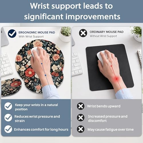 Keyboard Wrist Rest Pad Ergonomic Mouse Pad Set,Vintage Floral 3 in 1 Memory Foam Mouse Pad with Non Slip Base for Office and Home